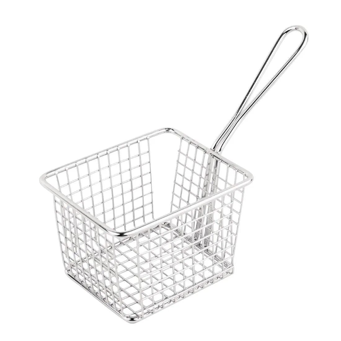 Iso neliömäinen esittelykori pitkällä teräskahvalla