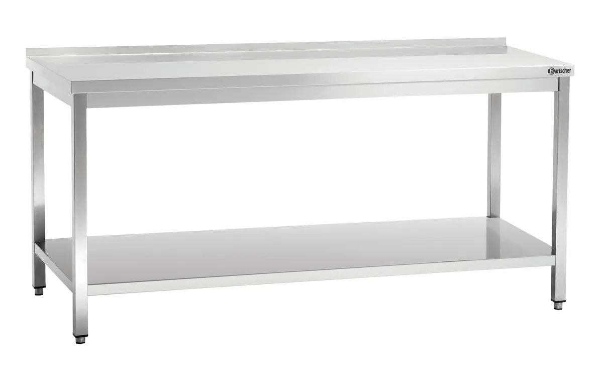 Ruostumattomasta teräksestä valmistettu työpöytä alahyllyllä - S 700 mm - L 1800 mm