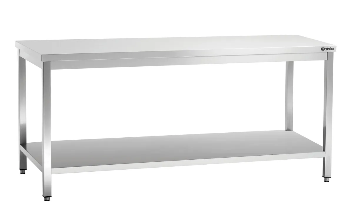 Ruostumattomasta teräksestä valmistettu työpöytä alahyllyllä - S 600 mm - L 1800 mm