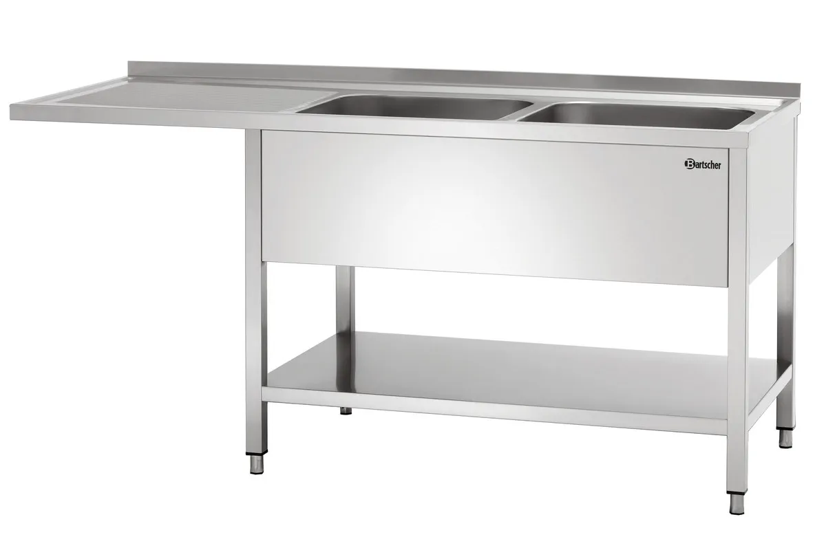 Kaksi allasta astianpesukoneen läpikululla, roiskesuoja ja alahylly - L 1800 x S 700 mm