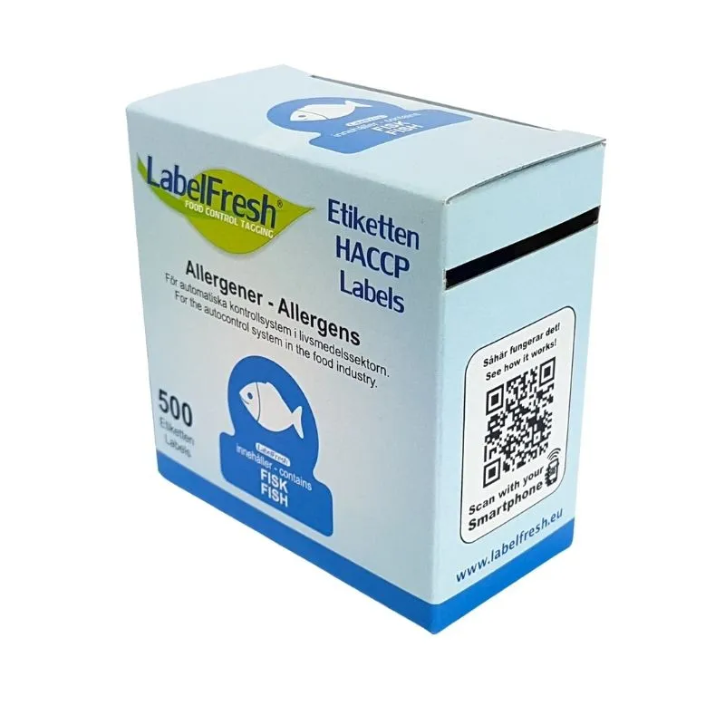 Jäljitettävyysmerkintä LabelFresh Allergiat Ikonit - Kala - 70 x 45 mm - 500 kpl:n erä