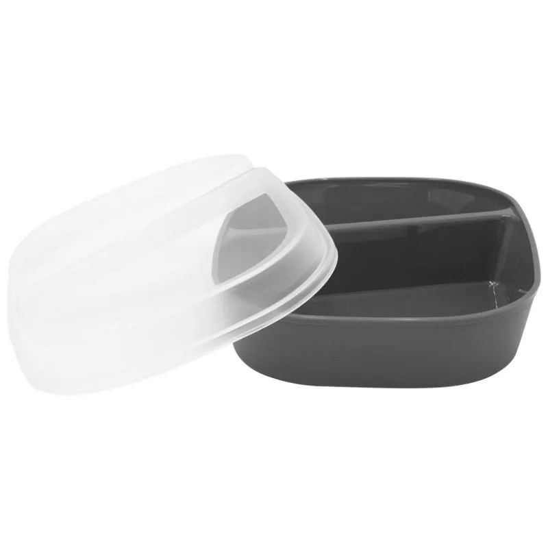 Harmaa uudelleenkäytettävä PP-astia, jossa on 2 lokeroa - 990 ml - 24 kpl