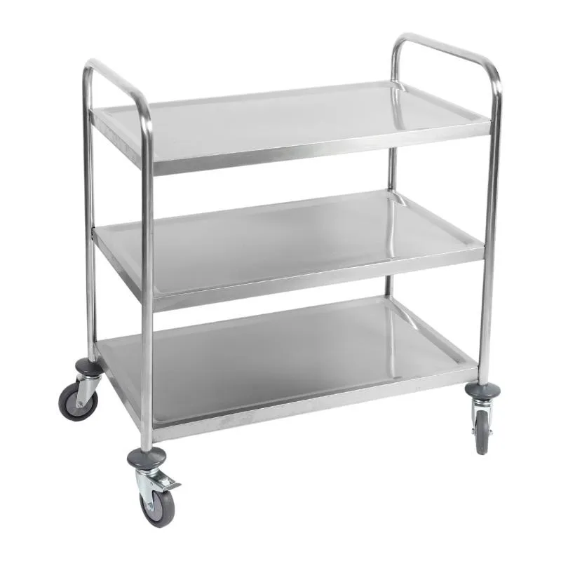 Chariot de Service Inox 3 Plateaux à Rebords 860x540x950 mm, Charge 100 kg, Roulettes