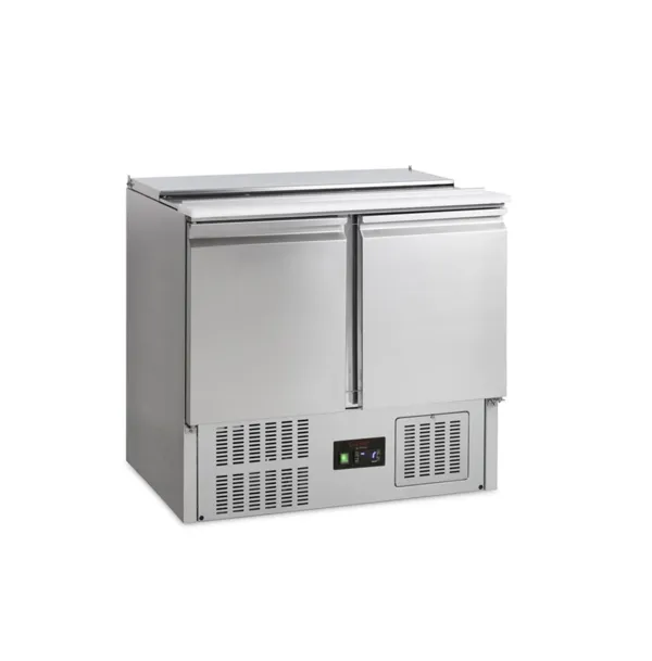 Ruostumattomasta teräksestä valmistettu GN 1/1 -kylmäsalaattipöytä - 2 ovea - 225 L - 2 GN 1/1 ja 2 GN 1/4