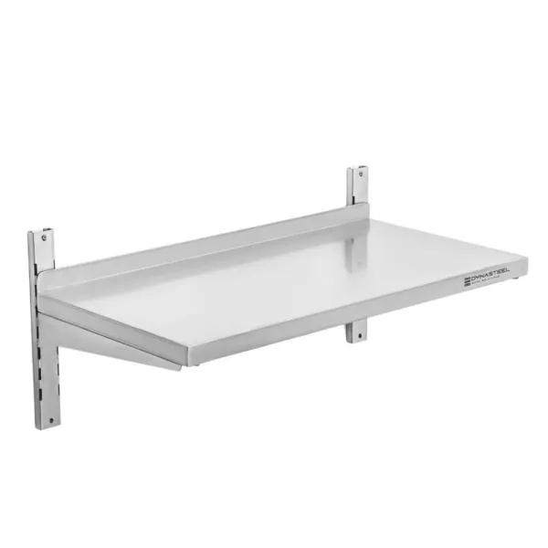 Ruostumattomasta teräksestä valmistettu seinähylly kiskojen päällä - L 800 x S 400 mm