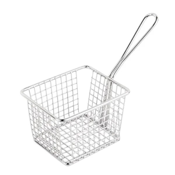 Iso neliömäinen esittelykori pitkällä teräskahvalla