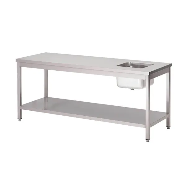 Pöytäpäällikkö ruostumattomasta teräksestä alahyllyllä - L 2000 x S 700 mm