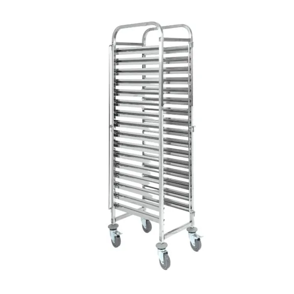 Ruostumattomasta teräksestä valmistettu leivontahylly 16 tasoa 600 x 400 mm pyörillä - Ammattimainen tarjotinkärry