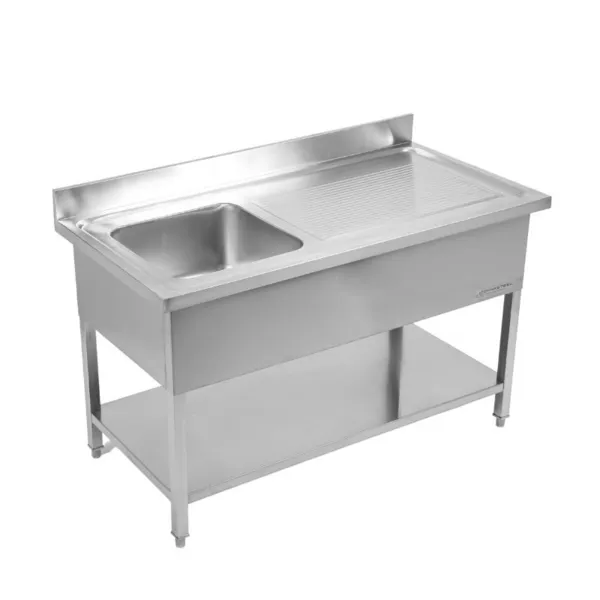 Allaspöytä 1 Altaalla, Takareunalla ja Hyllyllä - L 1200 x P 700 mm